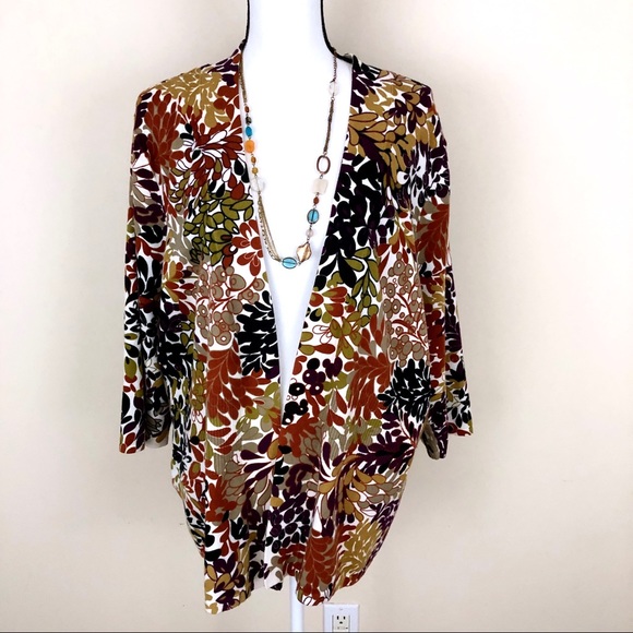 CJ Banks Sweaters - CJ Banks 3/4 Sleeves Floral Open Cardigan Sweater